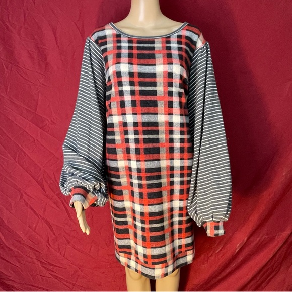 NWOT Umgee USA Plaid Super-Soft Fleece Long Sleeve Mini Dress With Pockets XL - Picture 1 of 6